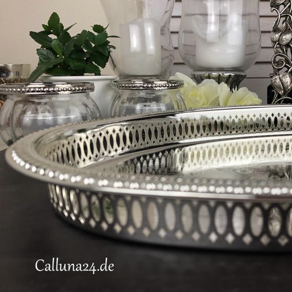 Galerie Tablett Metall Silber Deko Edel Barock Oval Luxus Premium